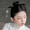 bâtonnets de cheveux chinois avec pendentif en jade, pompon en bois, décor cheongsam, épingle à cheveux, baguettes rétro han cotume, bijoux pour chignon