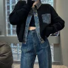manteau en jean tricoté pour femme, veste courte en denim gris pour femme, petit patchwork, vêtements d'extérieur noirs, harajuku y2k, mode coréenne, offres