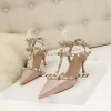 2025 femmes gladiateur sandales été décontracté rivet talons hauts bride à la cheville bout pointu luxe fête romaine dames chaussures