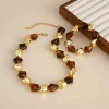 kunjoe bohème résine acrylique collier bracelet ensemble de bijoux pour femmes vintage perle chaîne collier ras du cou élastique bracelet cadeau