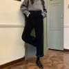 pantalon vintage en velours côtelé à jambes larges pour femmes, taille haute, poches, baggy, streetwear coréen, tout assorti, noir, pantalon droit décontracté
