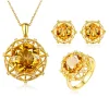 Grands ensembles de bijoux de luxe en cristal jaune rond 10 Carat, couleur or, pendentif en pierre CZ, colliers, boucles d’oreilles, bagues pour femmes Grands ensembles de bijoux de luxe en cristal jaune rond 10 Carat, couleur or, pendentif en pierre CZ, colliers, boucles d’oreilles, bagues pour femmes