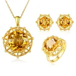 Grands ensembles de bijoux de luxe en cristal jaune rond 10 Carat, couleur or, pendentif en pierre CZ, colliers, boucles d’oreilles, bagues pour femmes Grands ensembles de bijoux de luxe en cristal jaune rond 10 Carat, couleur or, pendentif en pierre CZ, colliers, boucles d’oreilles, bagues pour femmes