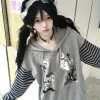 manteaux à capuche japonais pour femmes y2k, hauts pour femmes, couleur américaine vintage épissage avec vestes cardigan rétro épaisses, automne et hiver