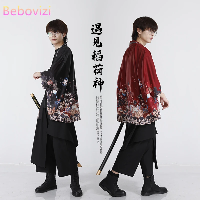 cardigan de samouraï japonais pour hommes et femmes, ample, rouge, noir, streetwear, harajuku haori, kimono cosplay, chemisier, haut yukata, nouvelle collection été 2023 cardigan de samouraï japonais pour hommes et femmes, ample, rouge, noir, streetwear, harajuku haori, kimono cosplay, chemisier, haut yukata, nouvelle collection été 2023