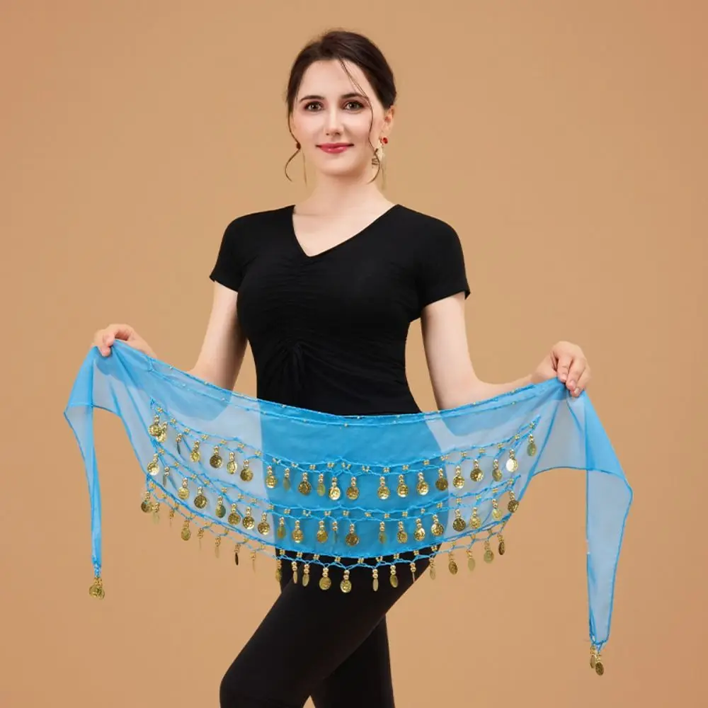 Écharpe de hanche de danse du ventre, pièces de monnaie de couleur or, chaîne de taille réglable à trois couches, facile à porter, matériau en mousseline de soie Écharpe de hanche de danse du ventre, pièces de monnaie de couleur or, chaîne de taille réglable à trois couches, facile à porter, matériau en mousseline de soie