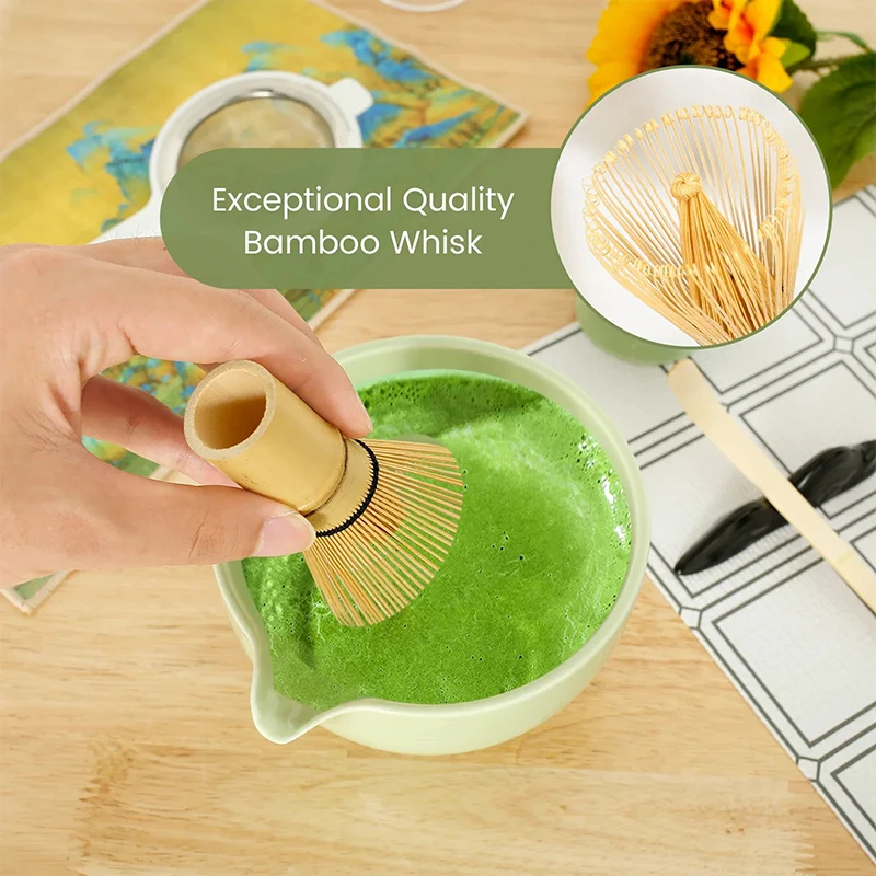 ensemble de fabrication de matcha japonais, brosse matcha en bambou, bol matcha exquis, boîte cadeau avec fouet, outils à thé somptueux, grands cadeaux, 7 pièces ensemble de fabrication de matcha japonais, brosse matcha en bambou, bol matcha exquis, boîte cadeau avec fouet, outils à thé somptueux, grands cadeaux, 7 pièces