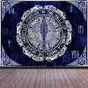 tapisserie vikings de la mythologie nordique sans cadre, runes anciennes mystéruses, totem, art mural suspendu pour salon, chambre à coucher, maison