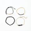 bracelets en pierre de verre noir pour femmes, accessoires de bijoux boho faits à la main, 4 pièces/ensemble