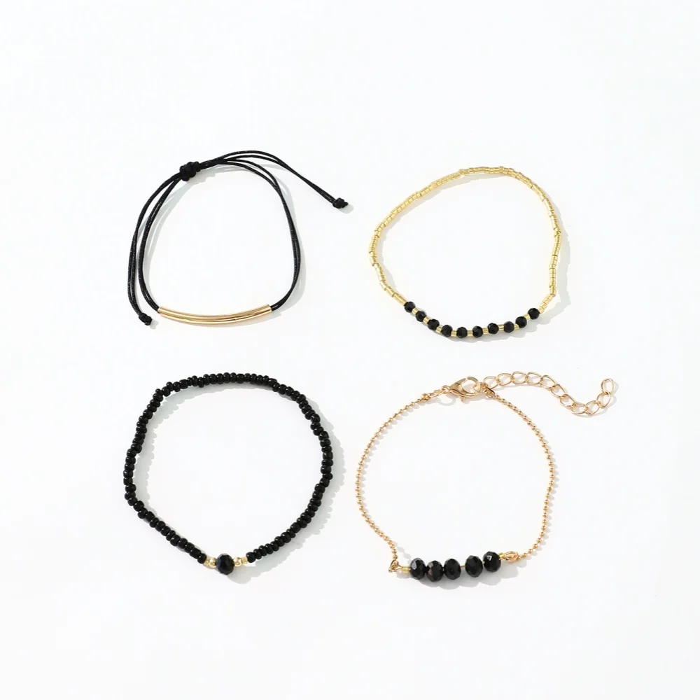 bracelets en pierre de verre noir pour femmes, accessoires de bijoux boho faits à la main, 4 pièces/ensemble bracelets en pierre de verre noir pour femmes, accessoires de bijoux boho faits à la main, 4 pièces/ensemble