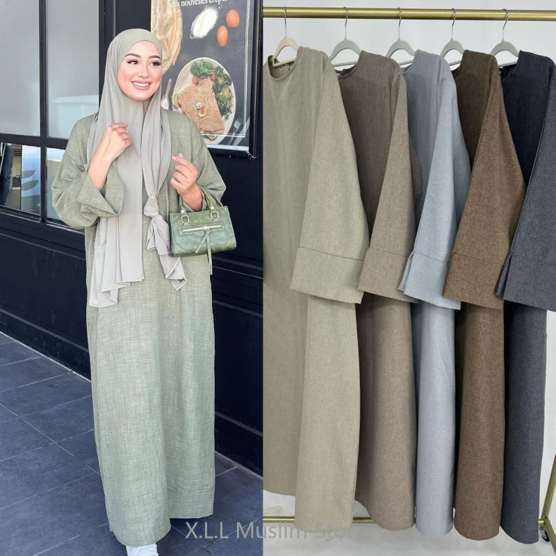 Abaya en lin décontracté pour filles, kebaya, kaftan, Turquie, islamique, Eid, robes d’hiver, solide, document, paupières, 2024 Abaya en lin décontracté pour filles, kebaya, kaftan, Turquie, islamique, Eid, robes d’hiver, solide, document, paupières, 2024