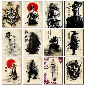 Peinture sur toile de samouraï japonais, affiche d’art Mural à l’encre Vintage, décoration de maison moderne, image imprimée, décoration de salon Peinture sur toile de samouraï japonais, affiche d’art Mural à l’encre Vintage, décoration de maison moderne, image imprimée, décoration de salon