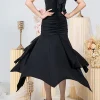 Jupe irrégulière de danse latine noire, vêtements de danse professionnels pour femmes adultes, Costumes longs d&rsquo;entraînement de valse de Tango W25D276