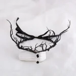 Coiffure couronne de branche gothique, bandeau pliable à fleurs noires avec pendentif frontal pour femmes, Halloween ou Cosplay
