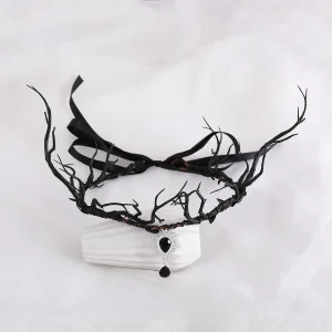 Coiffure couronne de branche gothique, bandeau pliable à fleurs noires avec pendentif frontal pour femmes, Halloween ou Cosplay Coiffure couronne de branche gothique, bandeau pliable à fleurs noires avec pendentif frontal pour femmes, Halloween ou Cosplay