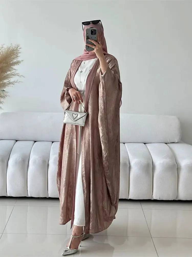 eid robe musulmane de luxe en satin pour femme, kimono à ailes de chauve souris, caftan de dubaï, kebaya, islam, modeste eid robe musulmane de luxe en satin pour femme, kimono à ailes de chauve souris, caftan de dubaï, kebaya, islam, modeste