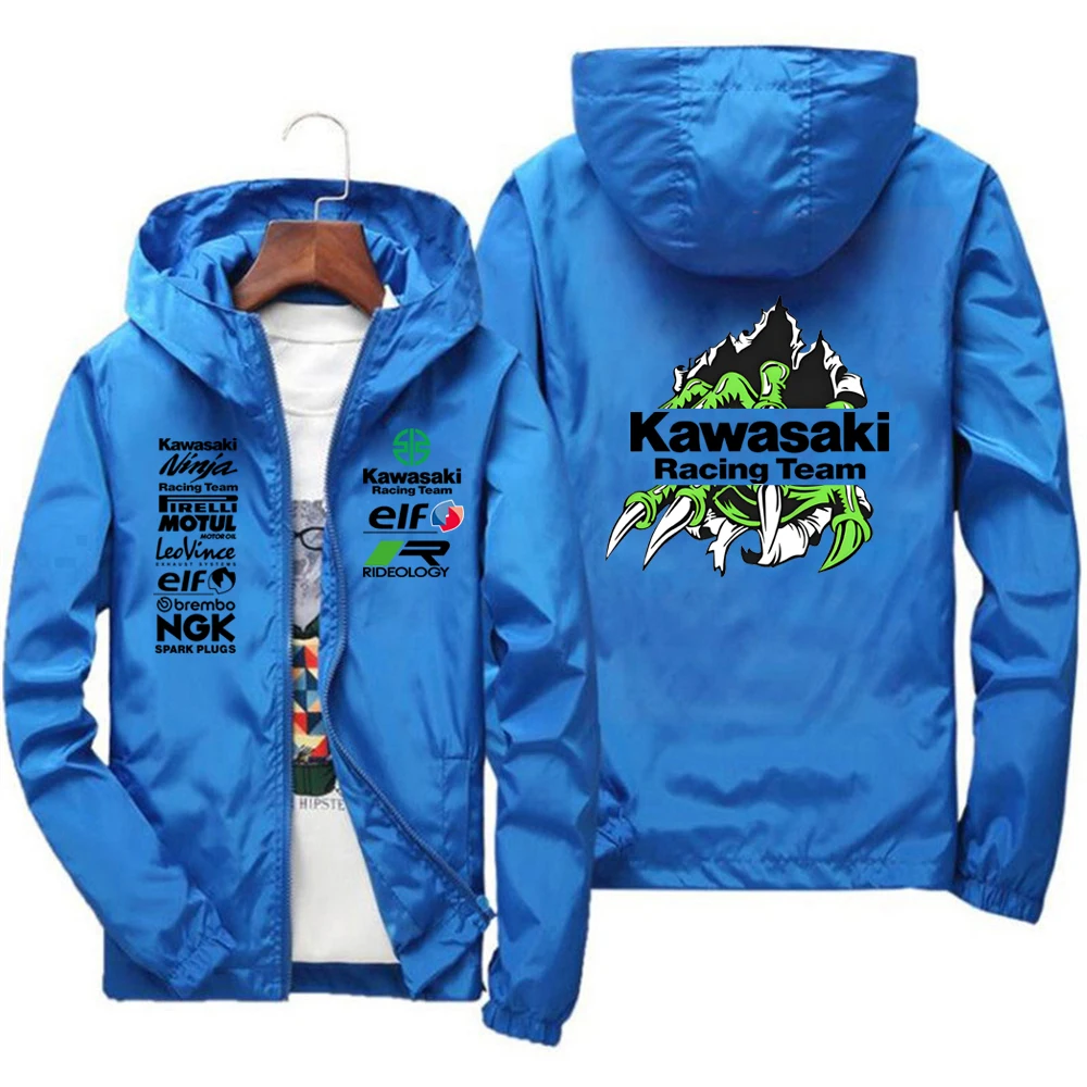 veste de l'équipe de course avec logo kawasaki, imperméable et coupe vent, vêtements de sport pour hommes, activités de plein air à la mode veste de l'équipe de course avec logo kawasaki, imperméable et coupe vent, vêtements de sport pour hommes, activités de plein air à la mode