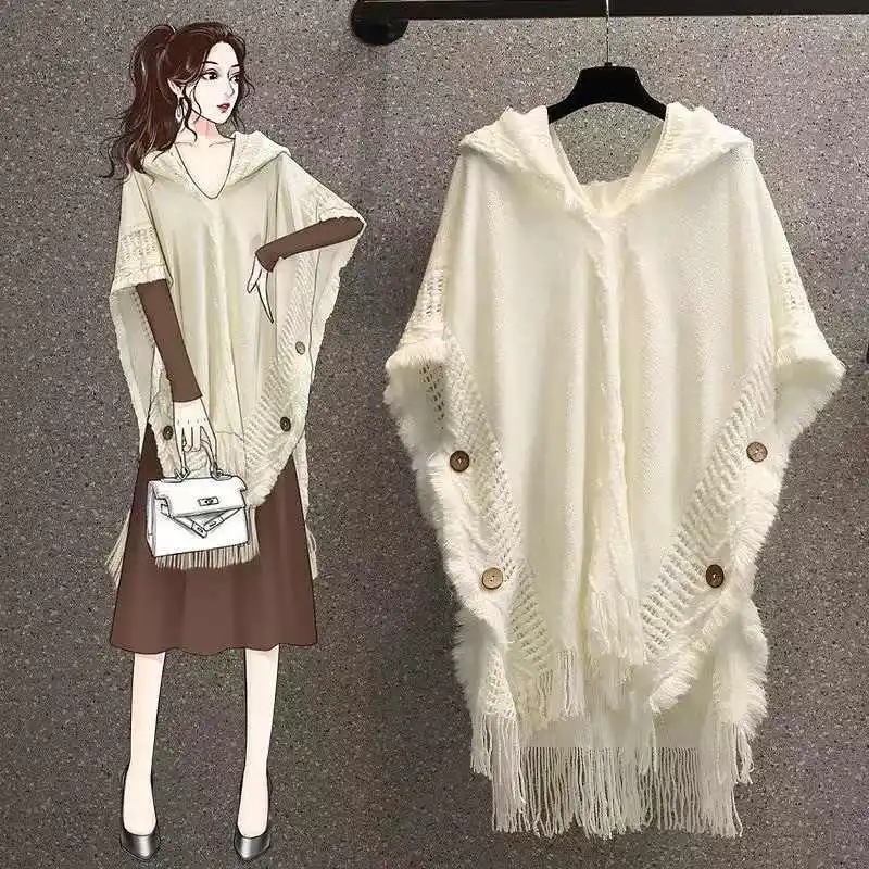 cape poncho à capuche en crochet, châle boho chic à franges pour femmes, vêtements d'extérieur polyvalents printemps automne cape poncho à capuche en crochet, châle boho chic à franges pour femmes, vêtements d'extérieur polyvalents printemps automne