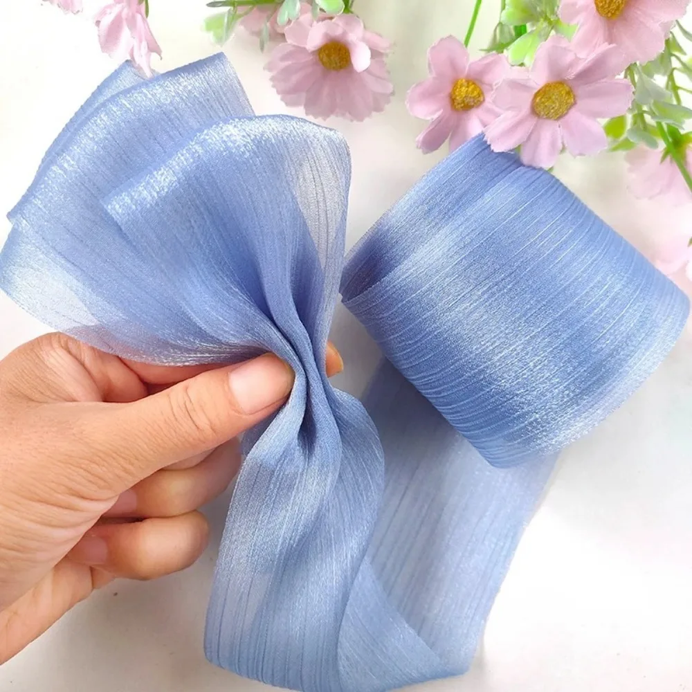 Nouveau Ruban en mousseline de soie plissée de 5M, 6cm de large, ruban à nœud pour bricolage, fil de Tulle, Bouquet de coiffure Nouveau Ruban en mousseline de soie plissée de 5M, 6cm de large, ruban à nœud pour bricolage, fil de Tulle, Bouquet de coiffure