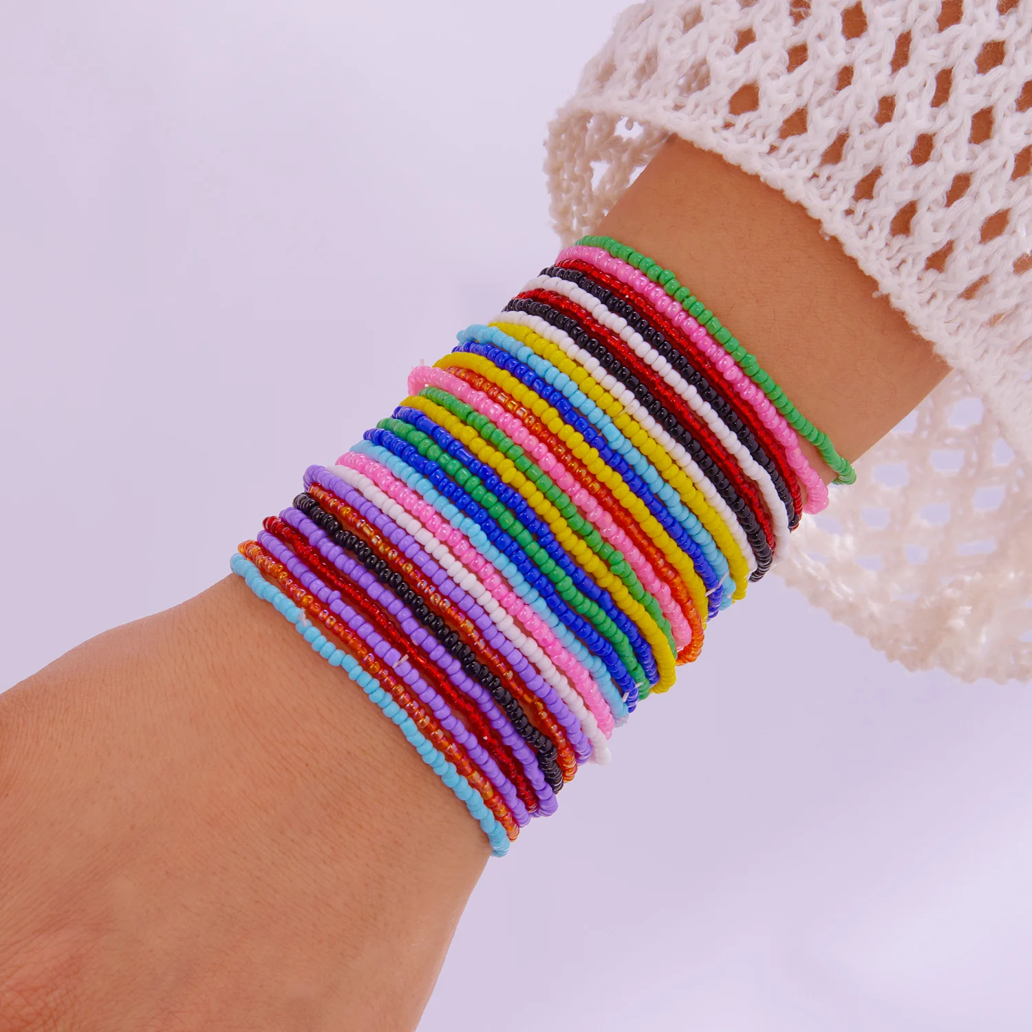 ensemble de bracelets bohème en perles de riz colorées pour femmes, extensible, réglable, chaîne enroulée empilée, bijoux à main, cadeau de plage d'été ensemble de bracelets bohème en perles de riz colorées pour femmes, extensible, réglable, chaîne enroulée empilée, bijoux à main, cadeau de plage d'été