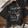 t shirt manches courtes col rond femme, estival et décontracté, en coton, avec nœud rose, foi sur la peur, assorti avec tout, hip hop y2k