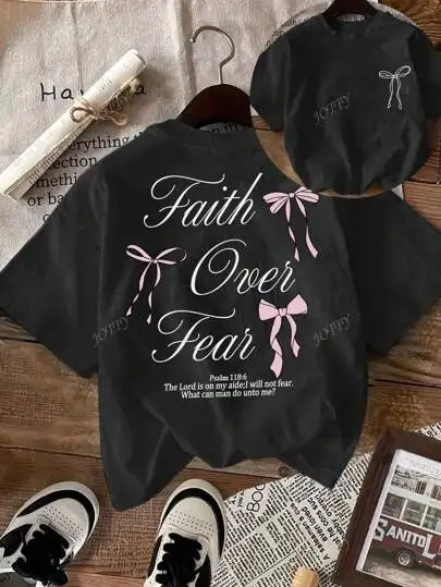 t shirt manches courtes col rond femme, estival et décontracté, en coton, avec nœud rose, foi sur la peur, assorti avec tout, hip hop y2k t shirt manches courtes col rond femme, estival et décontracté, en coton, avec nœud rose, foi sur la peur, assorti avec tout, hip hop y2k