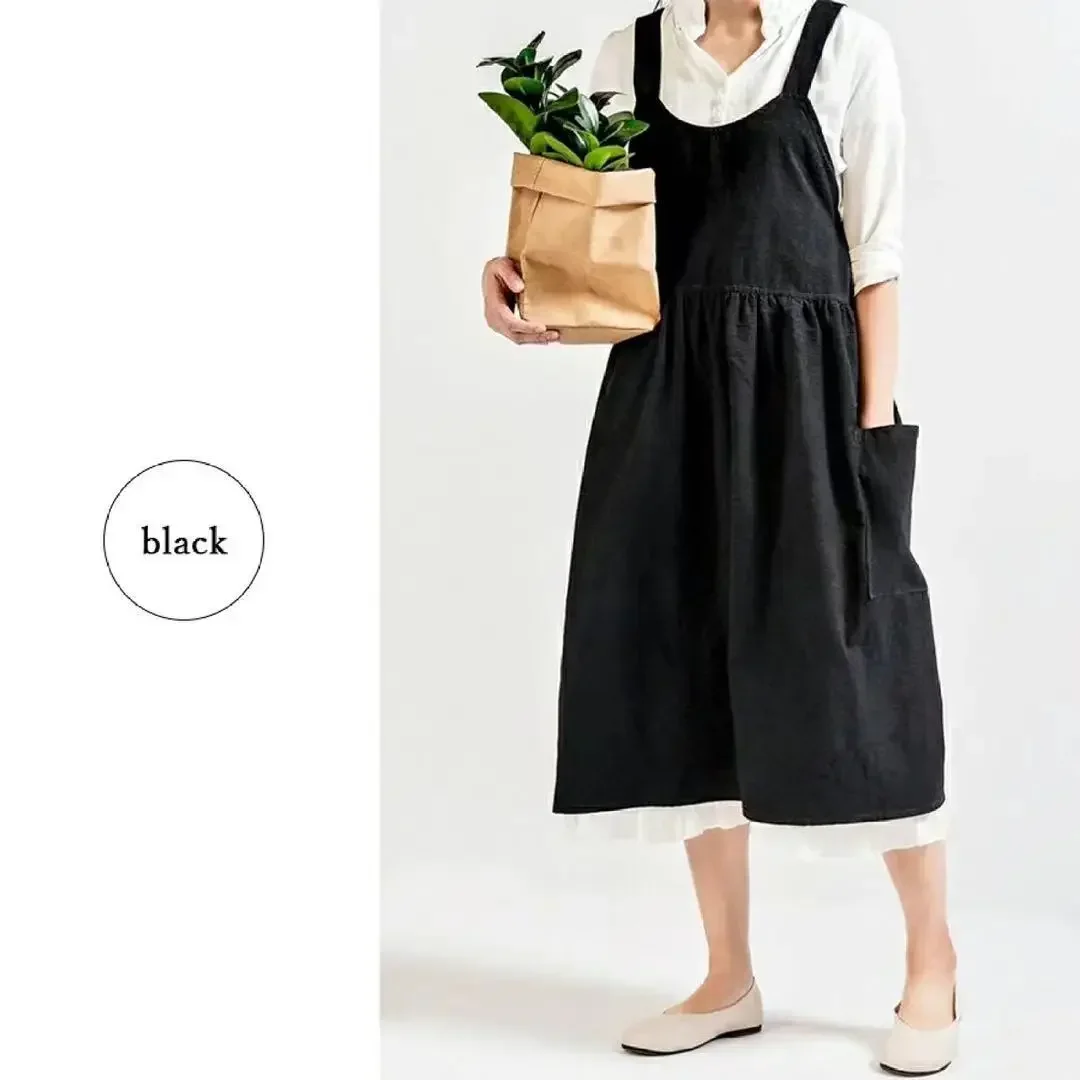 tablier en coton et lin pour femmes, dos croisé, pour travaux ménagers japonais, enveloppe de cuisson avec poche, robe de fleuriste, couleur unie, tablier de cuisine de jardin tablier en coton et lin pour femmes, dos croisé, pour travaux ménagers japonais, enveloppe de cuisson avec poche, robe de fleuriste, couleur unie, tablier de cuisine de jardin