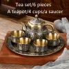 service à thé en bronze de style européen, 6 pièces, théière en métal rétro, service à thé en alliage, verre à vin avec plateau, boîte cadeau d'anniversaire