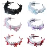 Cerceau cheveux en dentelle à volants pour femmes, avec bandeau en maille, nœud accessoires Cosplay
