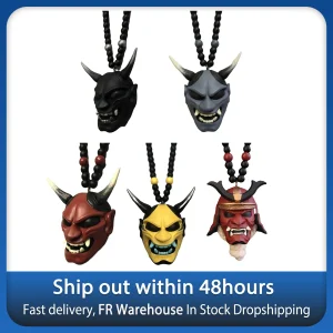 KABAAMasks-Pendentif de miroir de vue arrière de voiture, casque japonais Oni, décorations de voiture d’Halloween, cadeau KABAAMasks-Pendentif de miroir de vue arrière de voiture, casque japonais Oni, décorations de voiture d’Halloween, cadeau