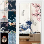 Rideau de porte en lin japonais, nordique, mont Fuji, vagues, cloison, chambre à coucher, cuisine, décor d&rsquo;entrée de maison, demi-rideau brodé personnalisé