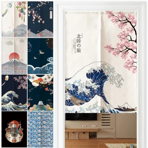 Rideau de porte en lin japonais, nordique, mont Fuji, vagues, cloison, chambre à coucher, cuisine, décor d’entrée de maison, demi-rideau brodé personnalisé Rideau de porte en lin japonais, nordique, mont Fuji, vagues, cloison, chambre à coucher, cuisine, décor d’entrée de maison, demi-rideau brodé personnalisé