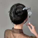 Bâtonnets de cheveux chinois avec pendentif en Jade, pompon en bois, décor Cheongsam, épingle à cheveux, baguettes rétro Han Cotume, bijoux pour chignon