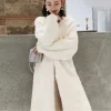 cardigan long blanc coréen pour femmes, vêtements d'hiver tricotés à manches longues, pull en molleton de vison, manteau chaud et décontracté, nouvelle collection 2025
