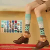 chaussettes mi mollet pour femme, dessin animé japonais, personnalité, mode couple, longue rue, planche à roulettes, marée, 2024