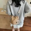 sac seau à cordon de serrage de style coréen, sac à bandoulière en nylon froissé de couleur unie, sac à bandoulière réglable de grande capacité