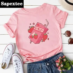T-shirt à Manches Courtes pour Femme, Estival et Décontracté, à la Mode, avec Dessin Animé Japonais Kawaii et Imprimé Jus, Harajuku T-shirt à Manches Courtes pour Femme, Estival et Décontracté, à la Mode, avec Dessin Animé Japonais Kawaii et Imprimé Jus, Harajuku