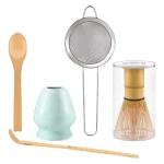 Service à thé SOFT-Matcha 5 pièces avec fouet en bambou, support, cuillère en bambou, cuillère en bois, tamis-Kit Matcha complet