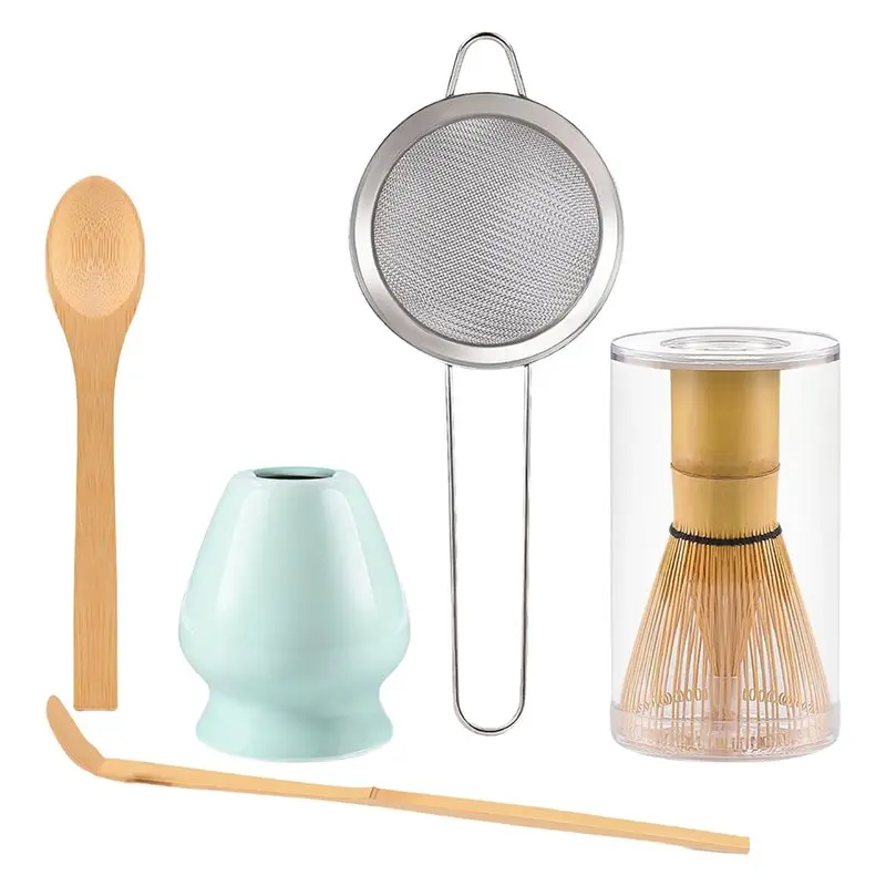 Service à thé SOFT-Matcha 5 pièces avec fouet en bambou, support, cuillère en bambou, cuillère en bois, tamis-Kit Matcha complet Service à thé SOFT-Matcha 5 pièces avec fouet en bambou, support, cuillère en bambou, cuillère en bois, tamis-Kit Matcha complet