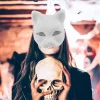 masque de visage de chat en fil de maille, blanc, embryon de renard, blanc, bricolage, halloween, demi masques d'animaux, fête de cosplay tim ade, 2 pièces