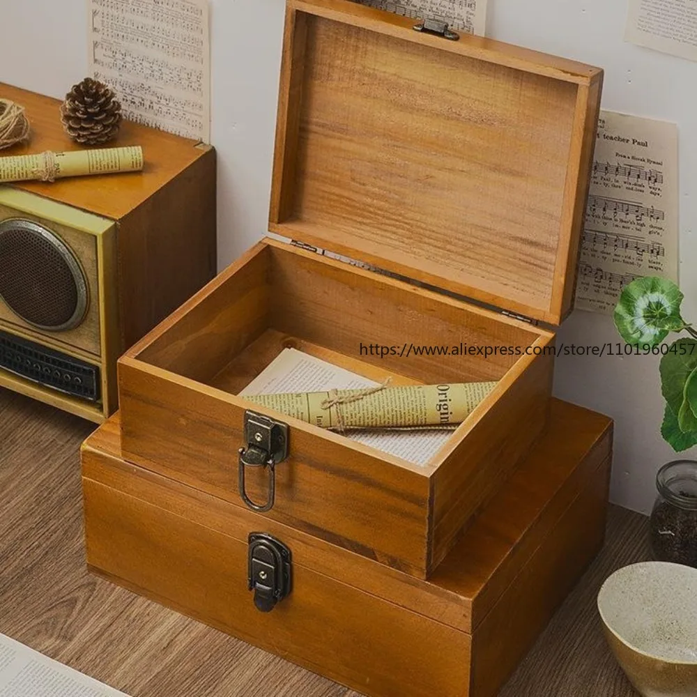 boîte de rangement de table verrouillable vintage de style japonais, bois massif, pour organiser les documents et les articles divers, en bois boîte de rangement de table verrouillable vintage de style japonais, bois massif, pour organiser les documents et les articles divers, en bois