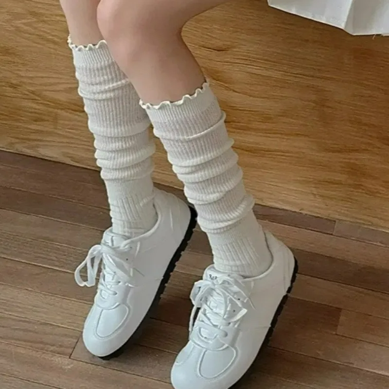 chaussettes tricotées à volants japonais pour femmes et filles, bas à la mode, style jk, tube long, doux, absorbant la sueur, respirantes, aux genoux chaussettes tricotées à volants japonais pour femmes et filles, bas à la mode, style jk, tube long, doux, absorbant la sueur, respirantes, aux genoux