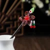 Épingle à cheveux en bois de style chinois avec pompon, épingle à cheveux fleur à enroulement, pince à cheveux élégante pour dame, accessoires pour cheveux, cadeau vintage