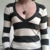 haut court rayé avec col en v pour femme, t shirt à manches longues, vêtements harajuku vintage, esthétique grunge nickel é, y2k, automne, hiver, années 2000
