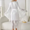 femmes robe longue élégante kimono peignoir mariée cadeau de mariage robe dentelle patchwork chemise de nuit dame ample homewear lingerie intime