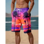 Short de plage décontracté pour hommes, vacances hawaïennes, imprimé paysage crépuscule, short de planche Harajuku, mode d&rsquo;été, malles amusantes pour hommes