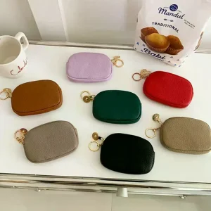 Pochette porte-clés de style coréen |   Mini PU (cuir PU imperméable, fermeture à glissière, poches intérieures élastiques)