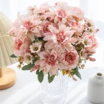 Soie fleur artificielle vente chaude dahlia roses daisy maison vase jardin décor bonsaï mariage bouquet de mariée festival pas cher bricolage cadeaux