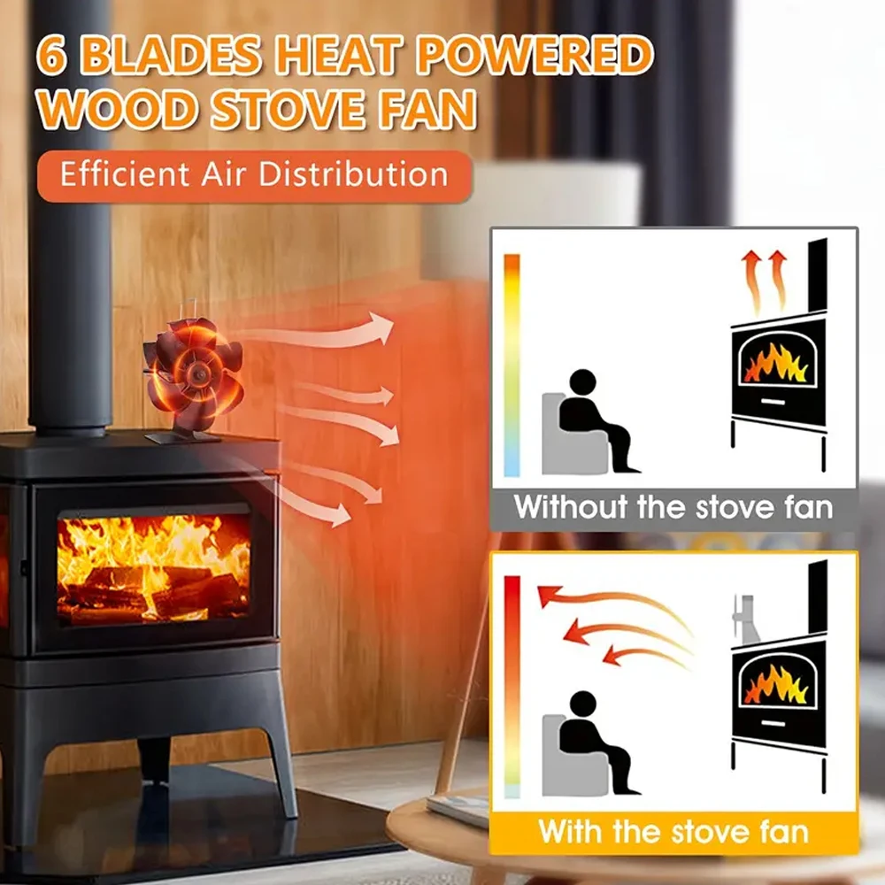 ventilateur de poêle à chaleur eco silencieux noir 6 pales bûche brûleur à bois ventilateur de cheminée distribution de chaleur efficace réchauffeur d'hiver maison ventilateur de poêle à chaleur eco silencieux noir 6 pales bûche brûleur à bois ventilateur de cheminée distribution de chaleur efficace réchauffeur d'hiver maison
