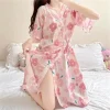 peignoir longueur genou pour femme, robe de nuit, kimono japonais, bretelles florales, robe grande taille, vêtements de détente, 150kg, extra large, 3xl